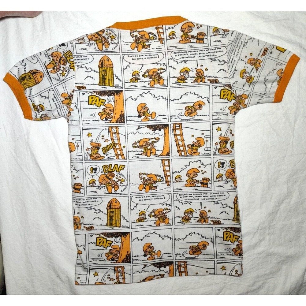 Vtg Carter's Orange Smurfs Comic Cartoon Pajama Shirt Top 12‎ Anos Years Spanish - Picture 3 of 5